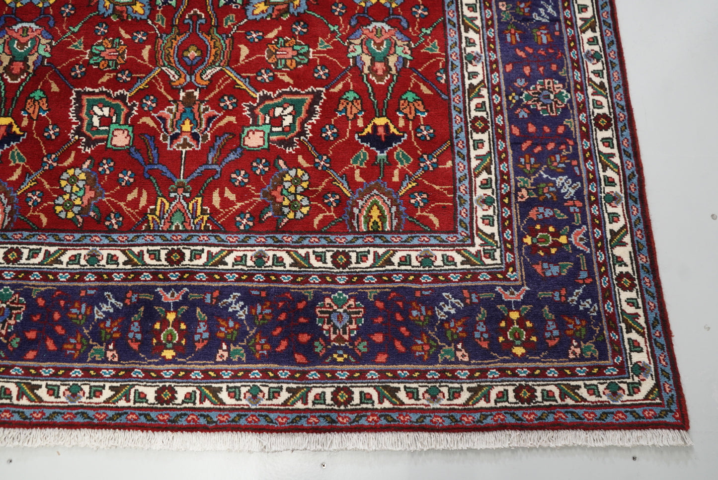 Vintage Handmade Wool Oriental Rug Large Red Floral Carpet 297 x 209 cm