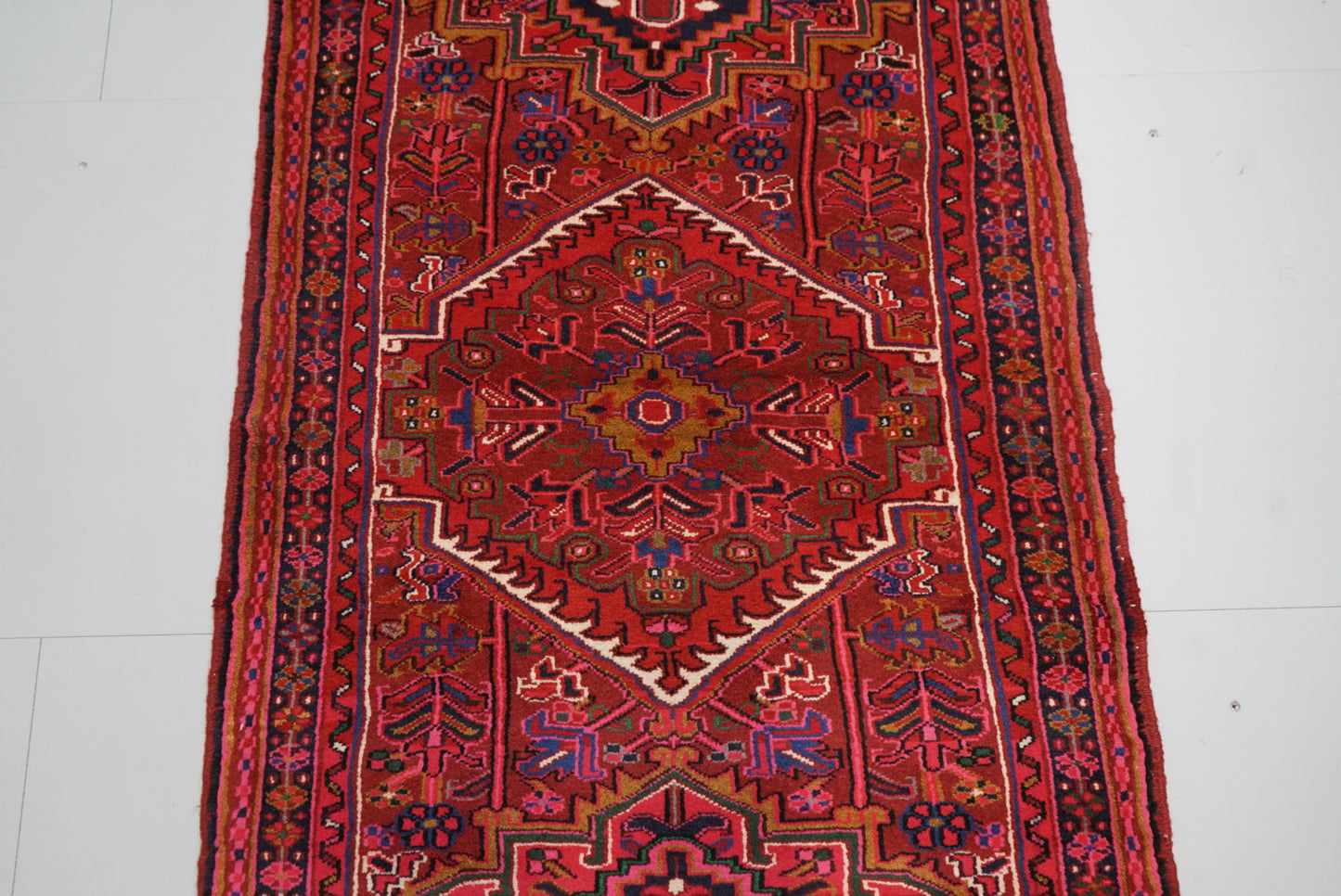 Vintage Persian Ahar Red Wool Runner Rug | Handmade | 197 x 93 cm