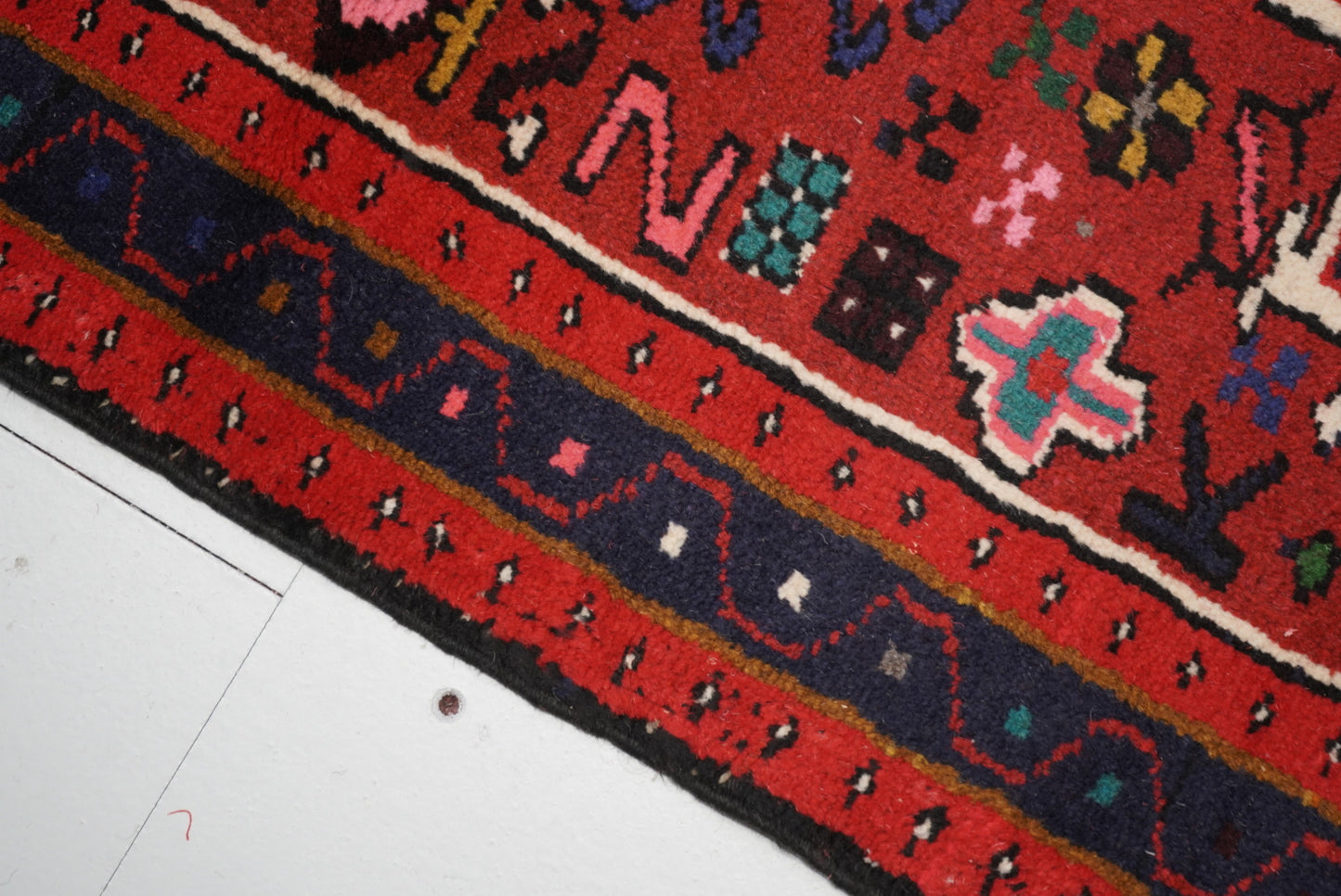 Vintage Persian Karaja Red Wool Runner Rug | Handmade | 320 x 80 cm