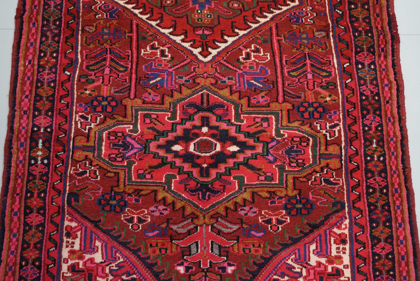 Vintage Persian Ahar Red Wool Runner Rug | Handmade | 197 x 93 cm