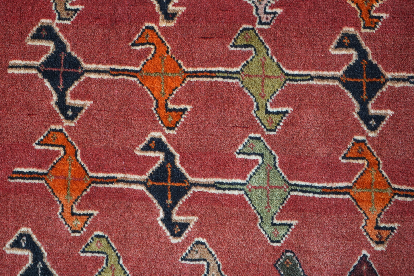 Vintage Persian Sirjan Red Wool Geometric Rug | Handmade | 222 x 140 cm