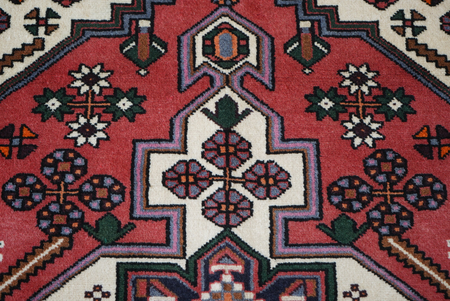 Persian Hamadan Red Wool Geometric Rug | Handmade | 152 x 107 cm