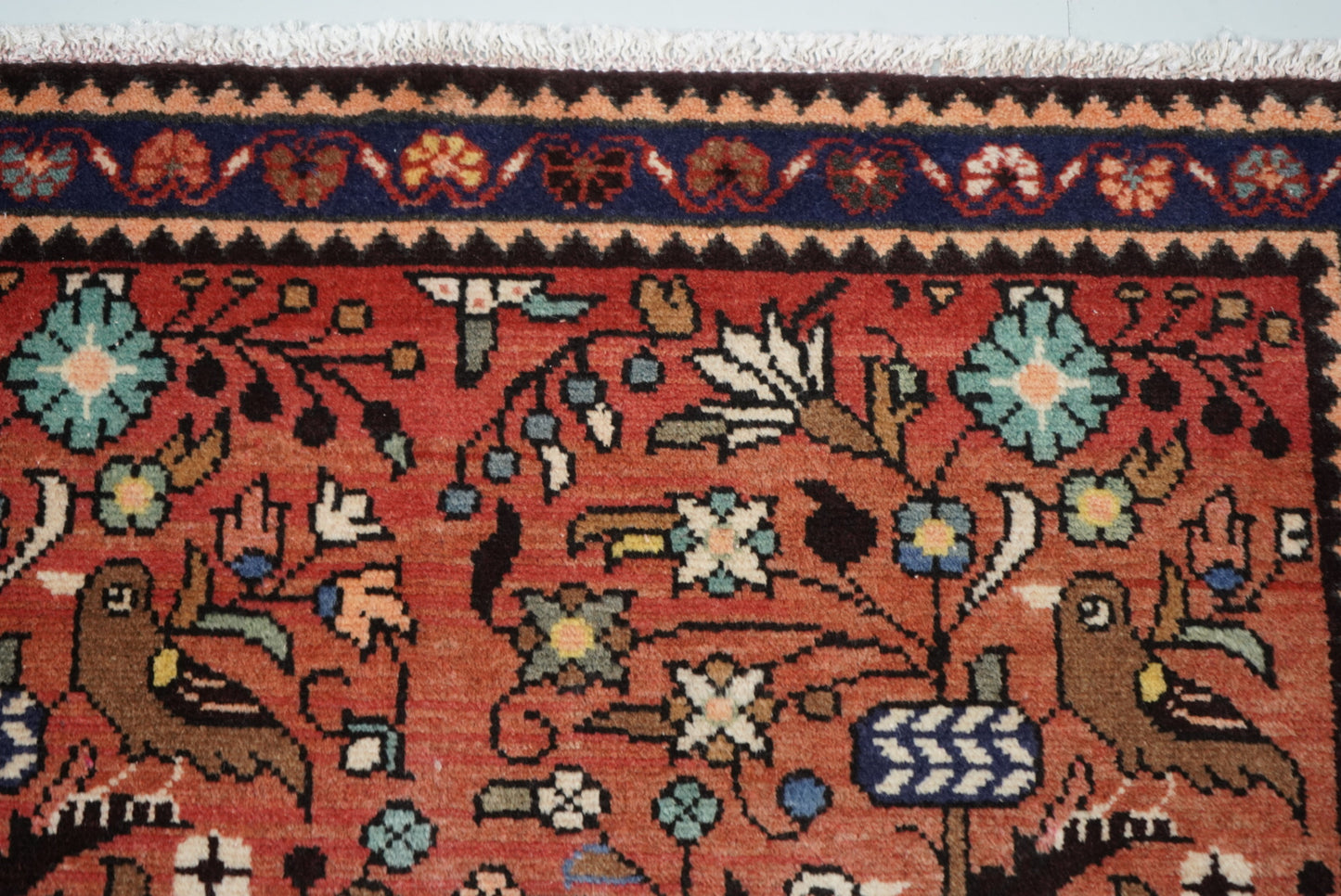 Persian Hamadan Red Wool Geometric Rug | Handmade | 150 x 105 cm