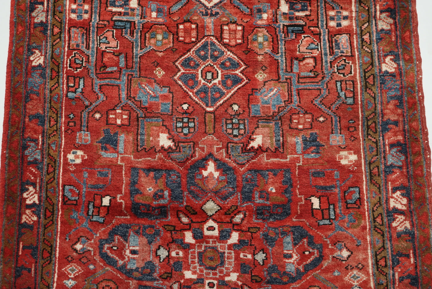 Vintage Persian Ahar Red Wool Runner Rug | Handmade | 340 x 110 cm