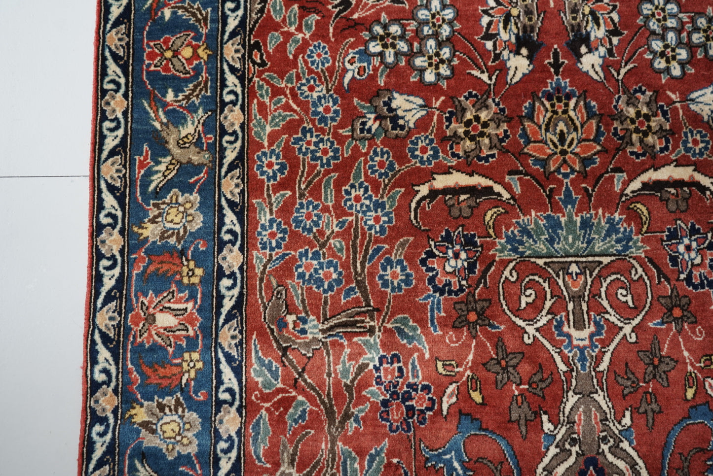 Vintage Persian Isfahan Red Wool Tree of Life Rug | Handmade | 252 x 150 cm