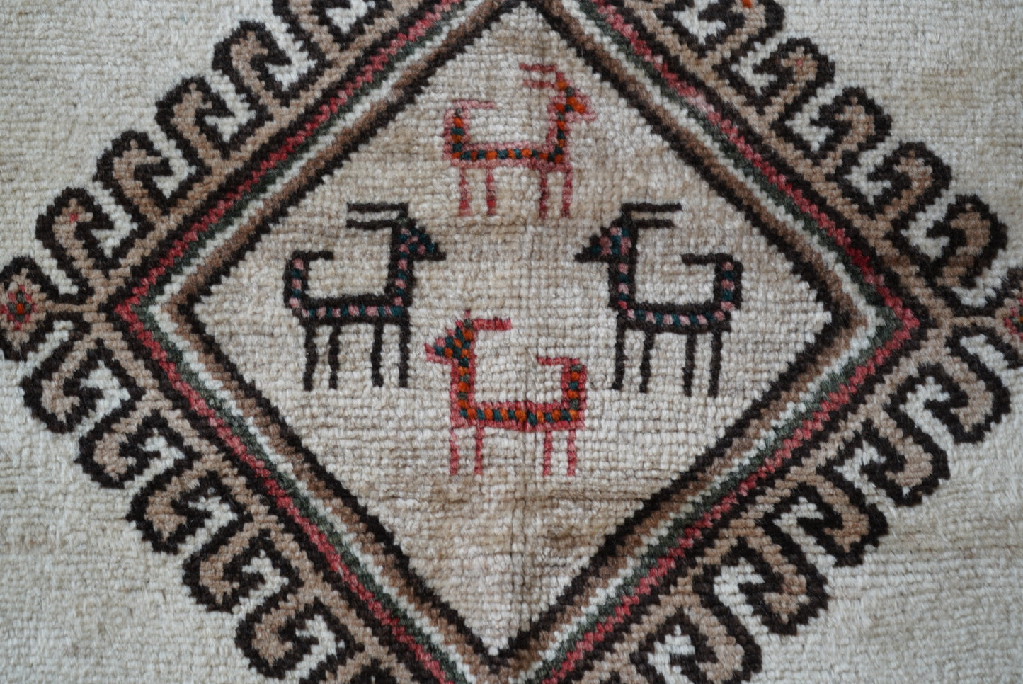 Vintage Persian Lori Cream Wool Geometric Rug | Handmade | 226 x 136 cm