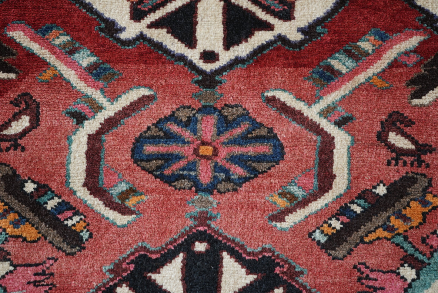 Vintage Persian Bakhtiari Red Wool Geometric Runner Rug | Handmade | 298 x 111 cm