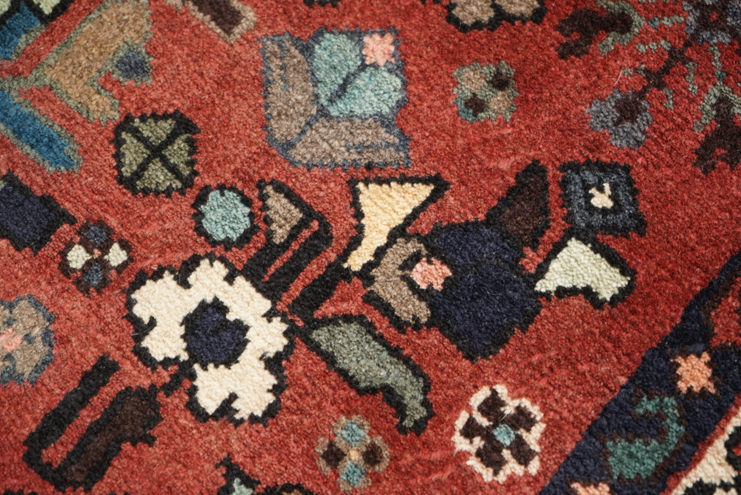 Handmade Persian Hamadan Floral Wool Runner | 290 x 107 cm | Red | Vintage