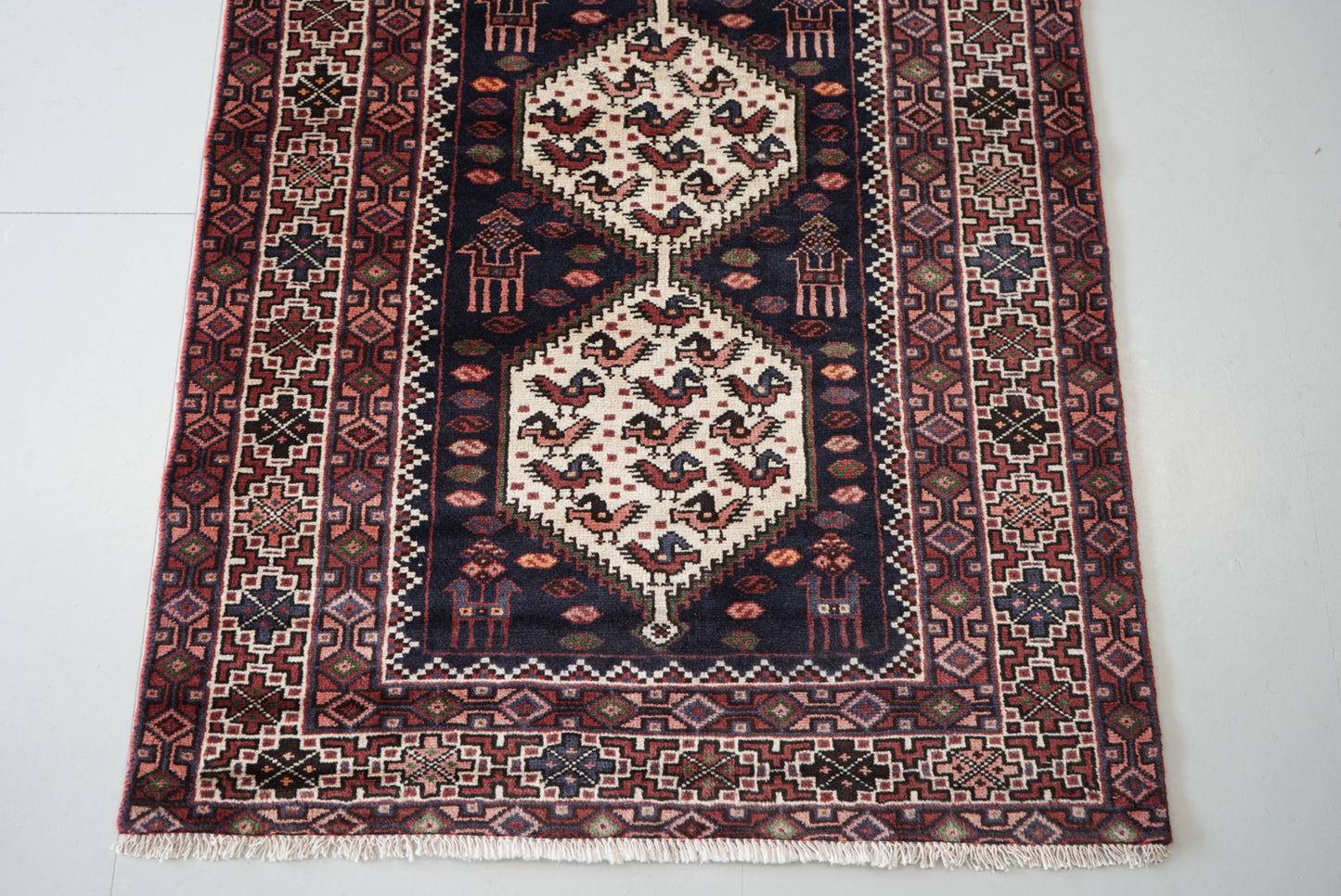 Persian Hamadan Navy Wool Geometric Rug | Handmade | 148 x 101 cm