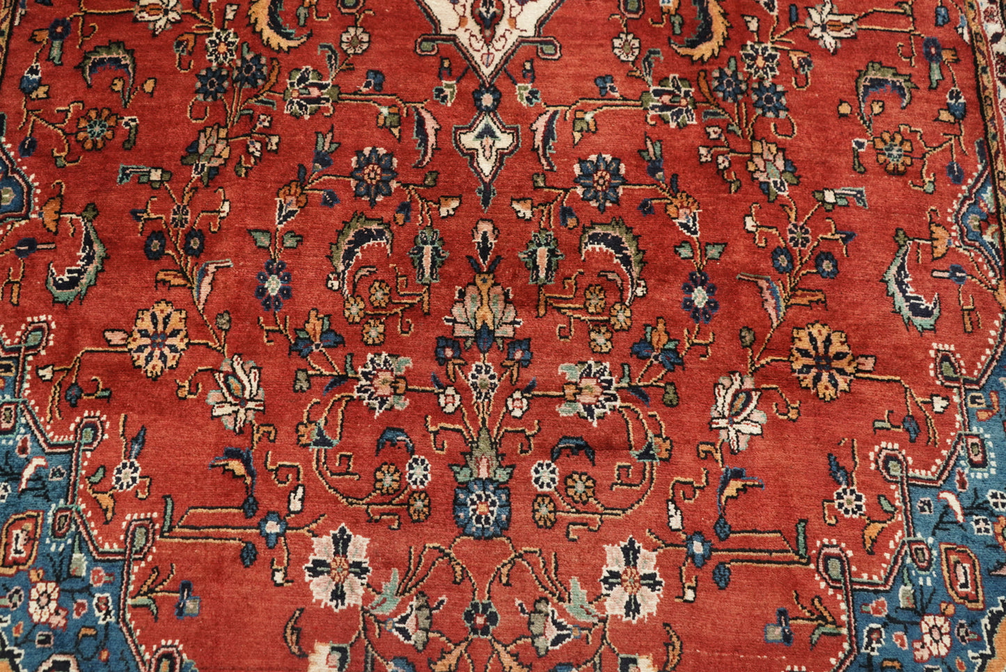 Vintage Persian Bibikabad Red Wool Floral Medallion Rug | Handmade | 333 x 217 cm