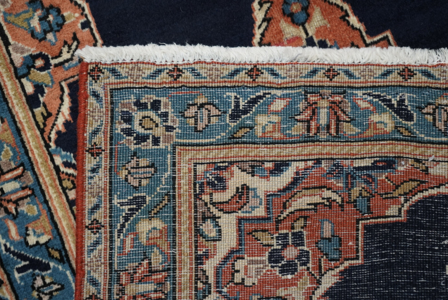 Vintage Persian Kashan Navy Wool Rug | Handmade | 123 x 74 cm