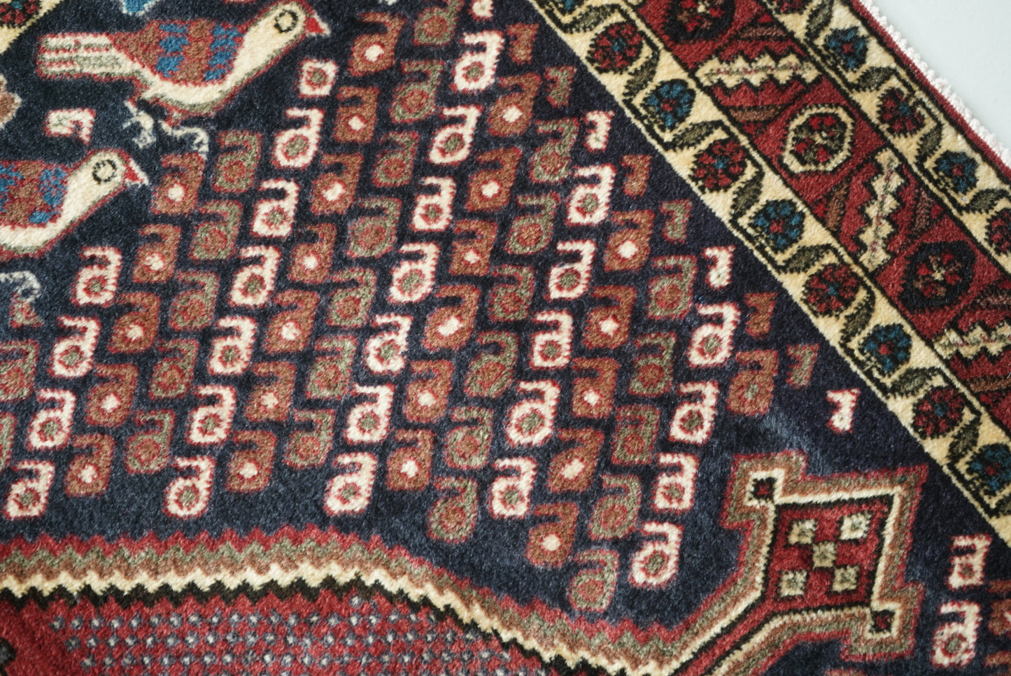 Vintage Persian Sirjan Red Wool Geometric Rug | Handmade | 220 x 160 cm