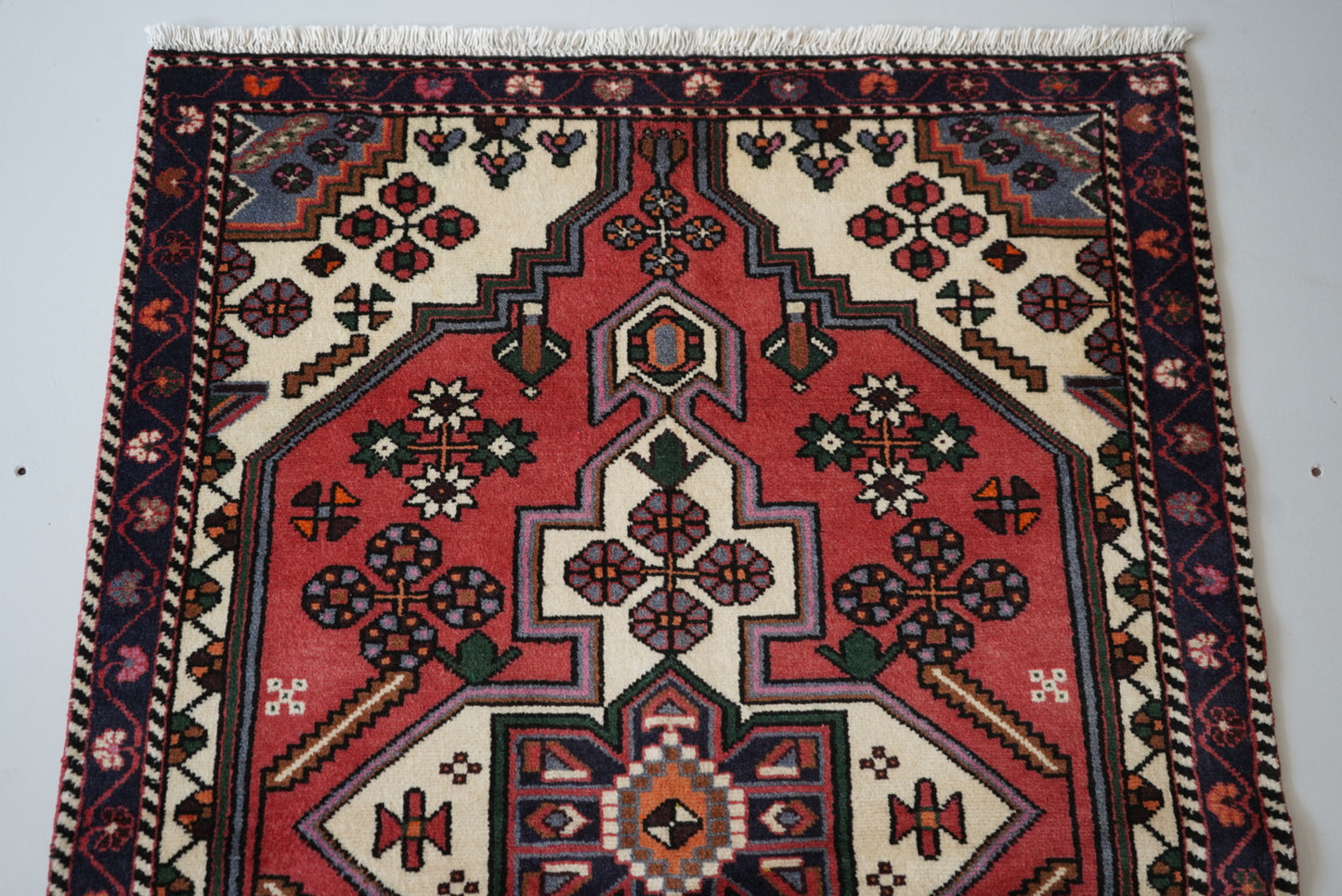 Persian Hamadan Red Wool Geometric Rug | Handmade | 152 x 107 cm